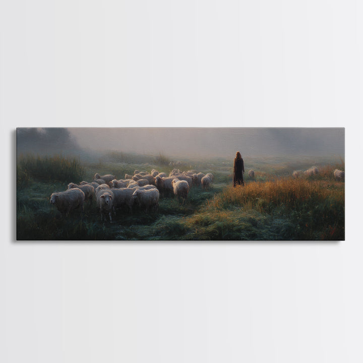 Morning Shepherd Light – Framed Canvas Print – Panoramic Print – Christian Wall Art – Jesus Painting – Christian Art Canvas – Christian Chr
