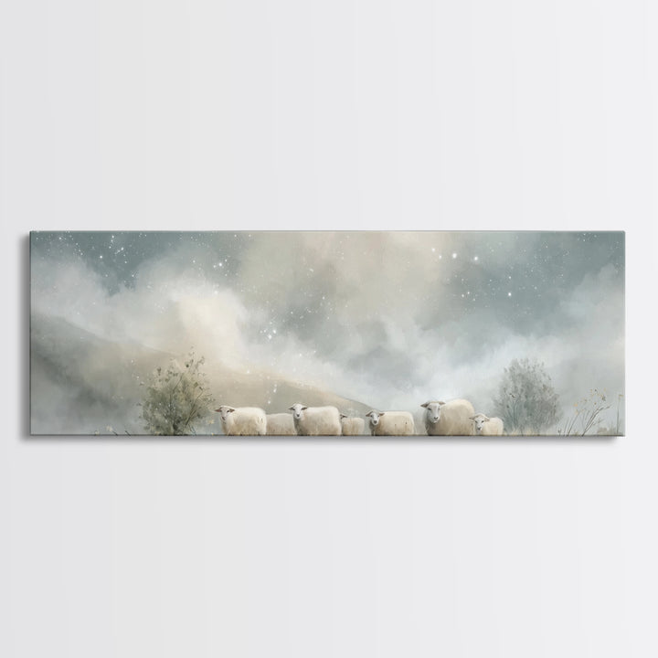 Heavenly Flock , Framed Canvas Print, Panoramic Art, Christian Wall Art, Christian Art Canvas, Christian Christmas Art, Subtle Christian Ar