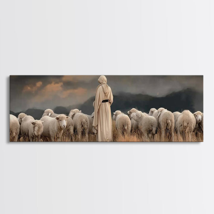 Evening Flock Grace – Framed Canvas Print – Panoramic Art – Christian Wall Art – Christian Art Canvas – Subtle Christian Art – Christmas Ar