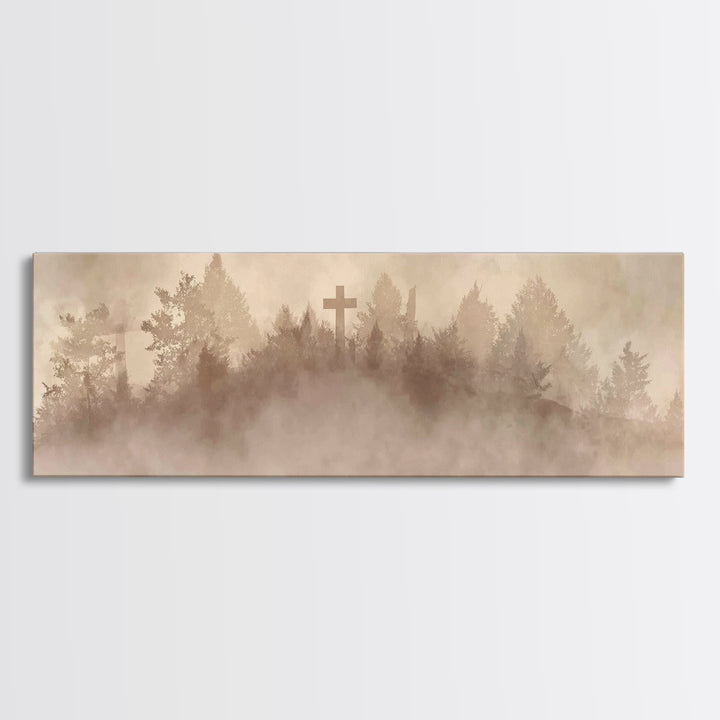 Silent Summit Cross - Framed Canvas Print - Panoramic Art - Christian Wall Art - Christian Art Canvas - Jesus Painting - Christian Christma