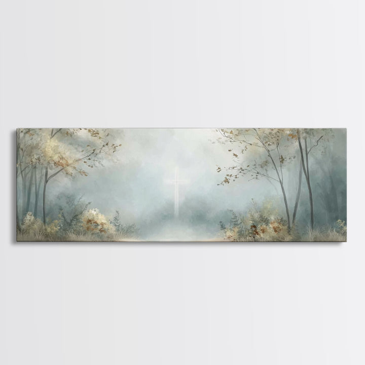 Gentle Morning Cross | Framed Canvas Print | Panoramic Wall Art | Christian Art Canvas | Christian Wall Art | Jesus Painting | Christian De