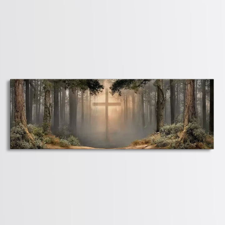 Heavenly Forest Glow, Framed Canvas Print, Panoramic Painting, Christian Wall Art, Christian Canvas, Jesus Painting, Modern Christian Art