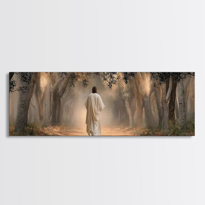 Holy Woodland Journey, Framed Canvas Print, Panoramic Art, Christian Wall Art, Jesus Painting, Christian Art Canvas, Christian Christmas Ar