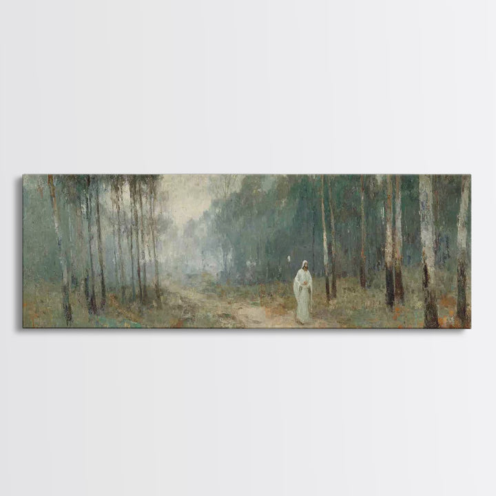 Quiet Woodland Savior, Framed Canvas Print, Panoramic Wall Art, Christian Art Canvas, Christian Wall Art, Jesus Painting, Christian Christm