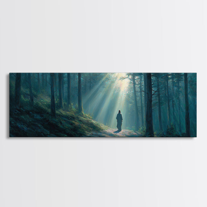 Path Of Divine Light, Framed Canvas Print, Panoramic Wall Art, Christian Wall Art, Jesus Painting, Christian Art Canvas, Modern Christian A
