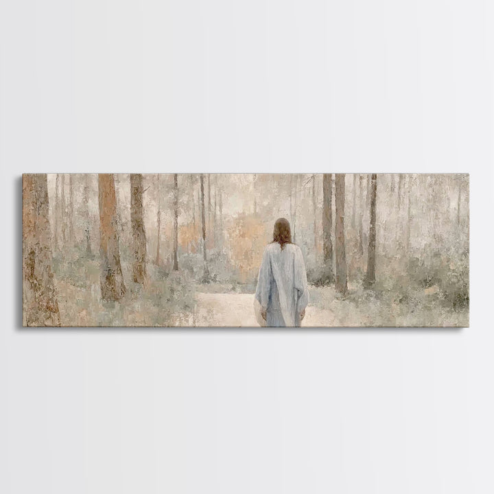 Soft Winter Walk - Framed Canvas Print - Panoramic Art - Christian Art Canvas - Christian Wall Art - Jesus Painting - Subtle Christian Art
