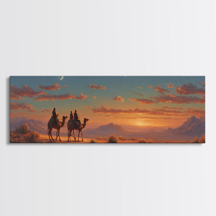 Silent Travelers, Framed Canvas Print, Christian Art Canvas, Panoramic Print, Jesus Painting, Christian Wall Art
