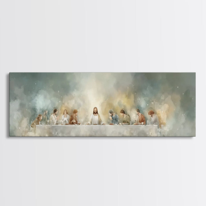 Celestial Last Supper, Framed Canvas Print, Panoramic Art, Christian Wall Art, Jesus Painting, Christian Christmas Art, Christian Art Canva