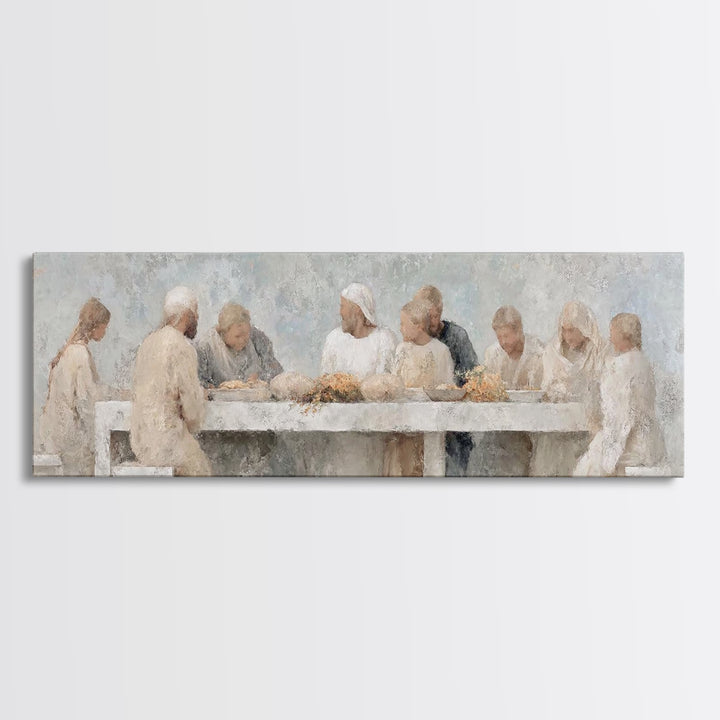 Quiet Table Fellowship – Framed Canvas Print – Panoramic Wall Art – Christian Art Canvas – Jesus Painting – Christmas Wall Art – Christian