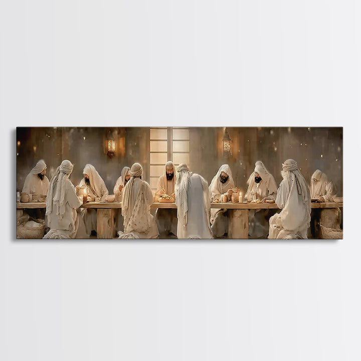 Lantern Lit Gathering | Framed Canvas Print | Panoramic Painting | Christian Wall Art | Jesus Canvas Art | Christian Christmas Art | Christ