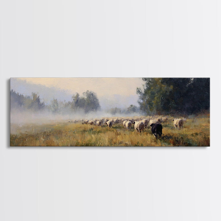 Morning Shepherd Path – Framed Canvas Print – Panoramic Art – Christian Painting – Christian Art Canvas – Christian Decor – Large Christian