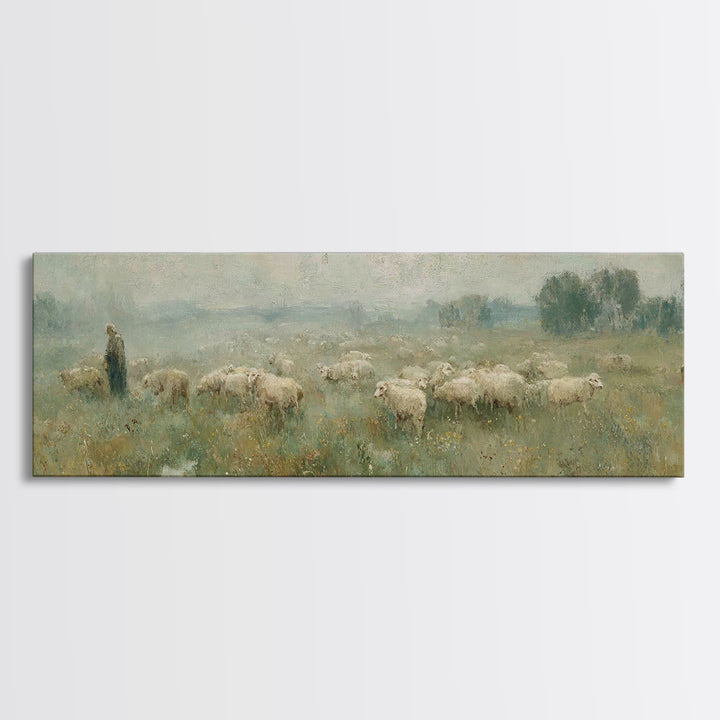 Shepherd In Mist | Framed Canvas Print | Panoramic Wall Art | Christian Art Canvas | Jesus Painting | Christian Gift | Modern Christian Art