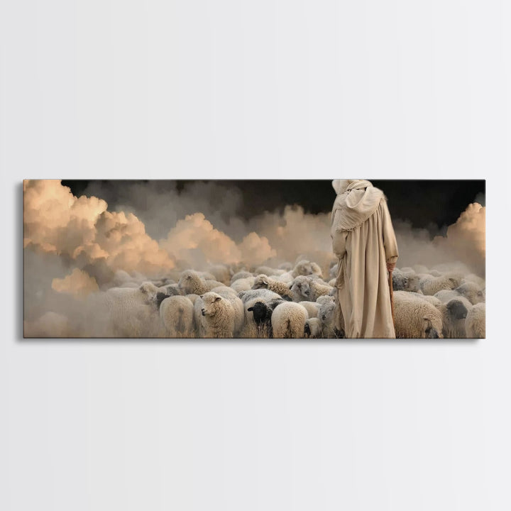 Guardian Of Flock – Framed Canvas Print – Panoramic Art – Jesus Canvas Art – Christian Wall Art – Christian Christmas Decor – Christian Pai