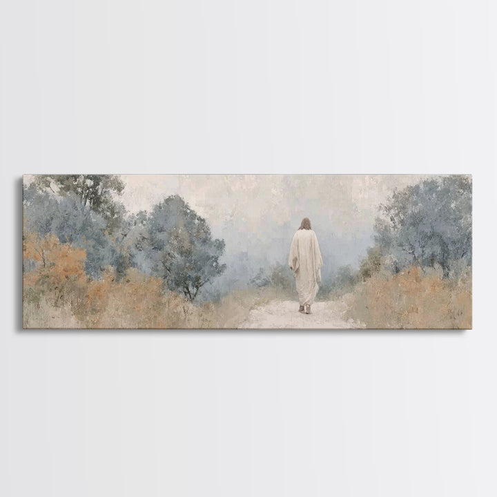 Quiet Garden Walk, Framed Canvas Print, Panoramic Wall Art, Christian Art Canvas, Modern Christian Painting, Christian Gift Ideas, Christia