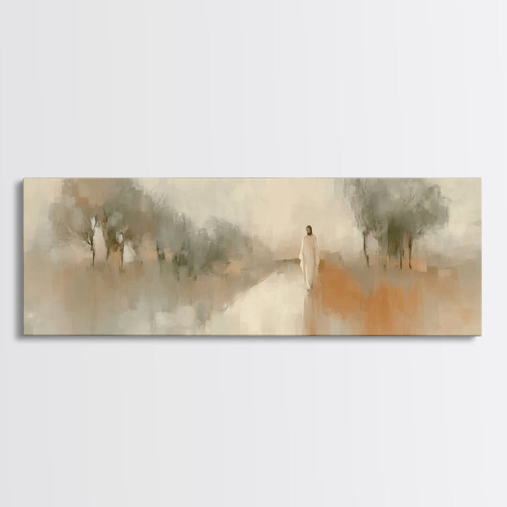 Dawnlit Journey | Framed Canvas Print | Panoramic Painting | Christian Wall Art | Jesus Painting | Christian Art Canvas | Christian Gift