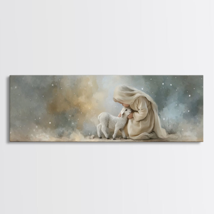 Heaven’s Gentle Care | Framed Canvas Print | Christian Art Canvas | Christmas Art | Panoramic Wall Art | Christian Decorations | Christian