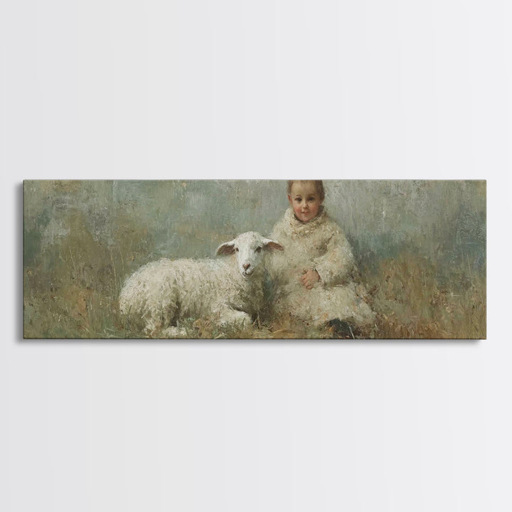 Shepherd Child Peace, Framed Canvas Print, Christian Wall Art, Christian Painting, Panoramic Print, Christmas Art Prints, Christian Christm