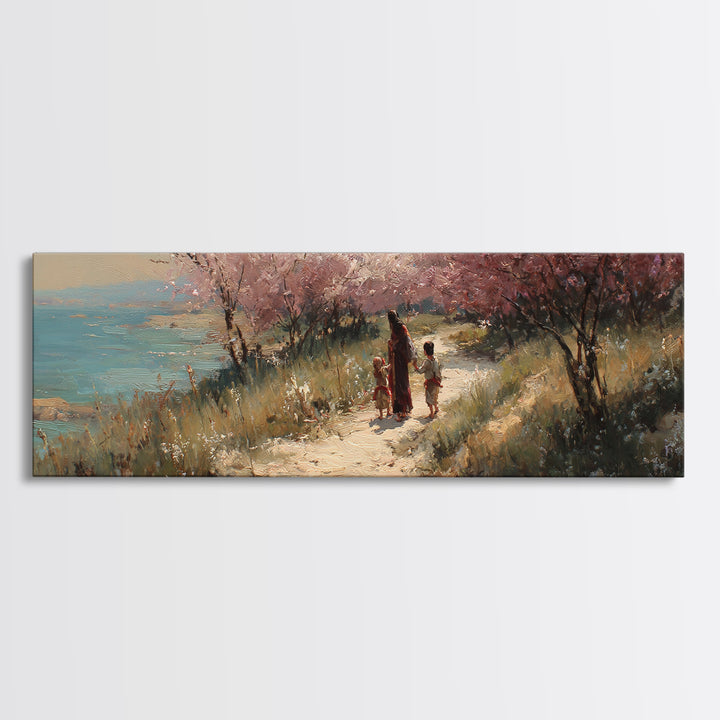 Fields Of Blessing, Framed Canvas Print, Christian Wall Art, Panoramic Print, Jesus Painting Canvas, Christian Art Work, Christmas Art