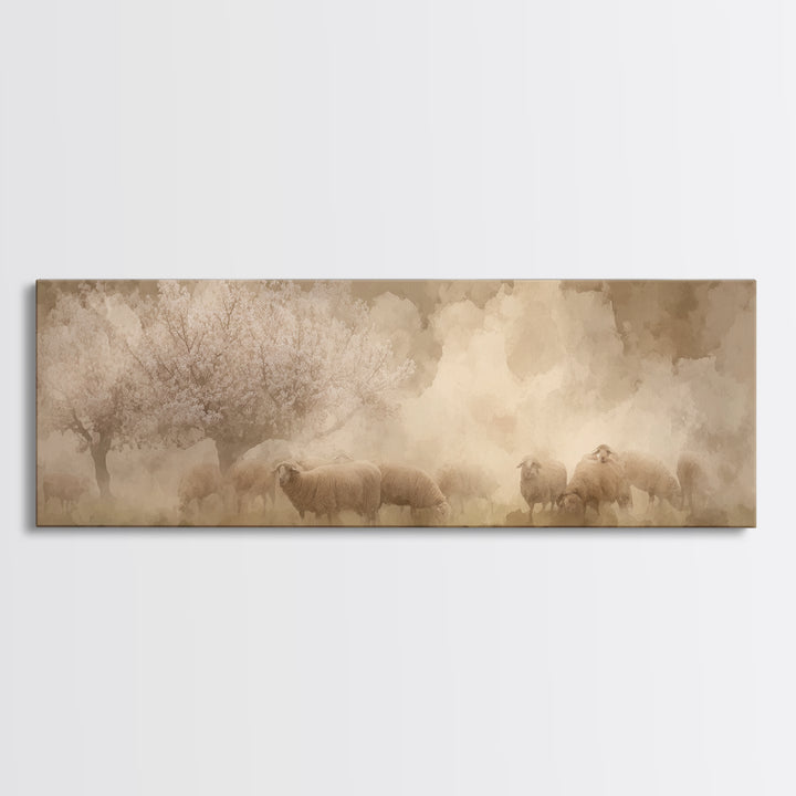 Pastoral Mercy Light | Framed Canvas Print | Christian Wall Art | Panoramic Art | Jesus Painting | Christian Art Print | Christmas Art