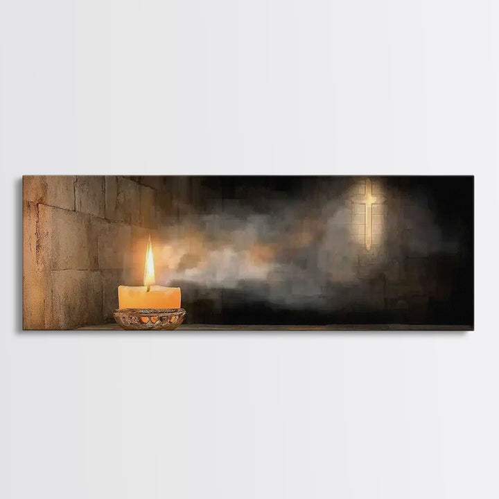 Candle of Faith – Framed Canvas Print – Christian Art Canvas – Christian Wall Art – Panoramic Art – Jesus Painting