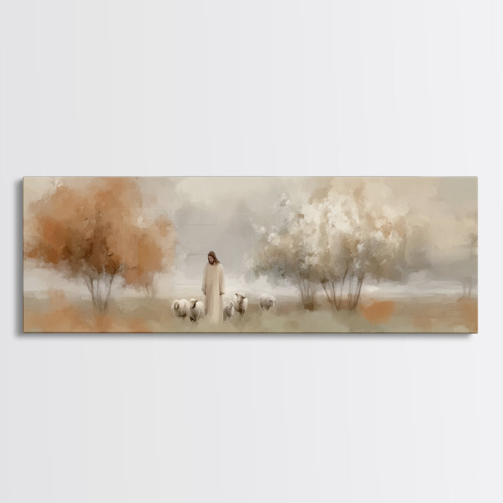 Shepherd’s Haven – Framed Canvas Print – Christian Art Canvas – Panoramic Wall Art – Jesus Painting – Christian Gift Ideas – Christmas Art