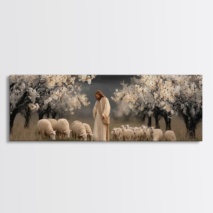 Shepherds Of Grace – Framed Canvas Print – Christian Wall Art – Jesus Painting – Panoramic Art – Christian Art Canvas – Christian Christmas