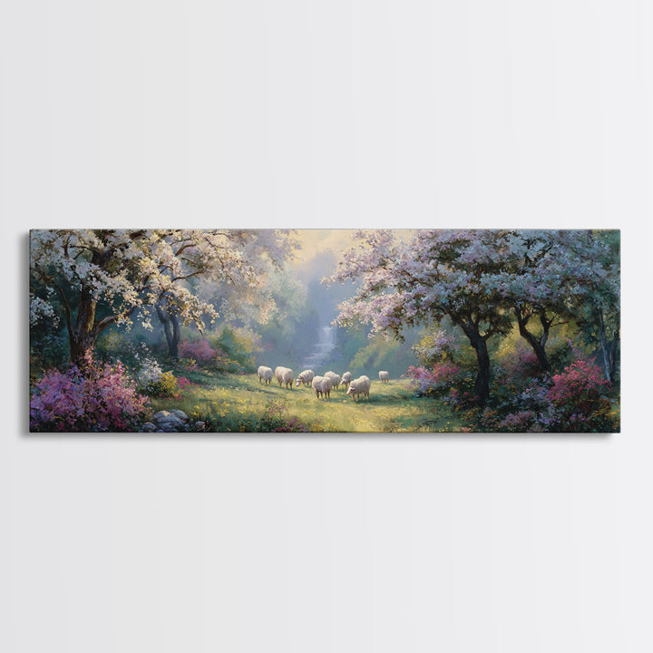 Blossom Dawn Path | Framed Canvas Print | Christian Art Canvas | Jesus Painting | Panoramic Wall Art | Christian Wall Art | Christmas Art