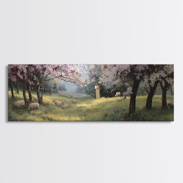 Silent Meadow Blessing | Framed Canvas Print | Jesus Painting | Panoramic Print | Christian Wall Art | Christian Art Canvas | Christmas Art