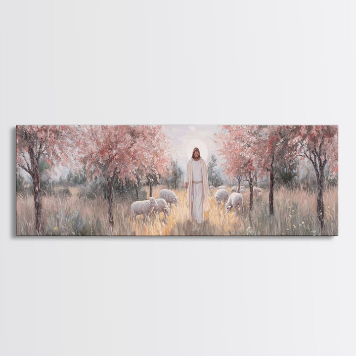 Garden Of Promise, Framed Canvas Print, Christian Art Canvas, Panoramic Wall Art, Jesus Painting, Christian Wall Art, Christmas Art