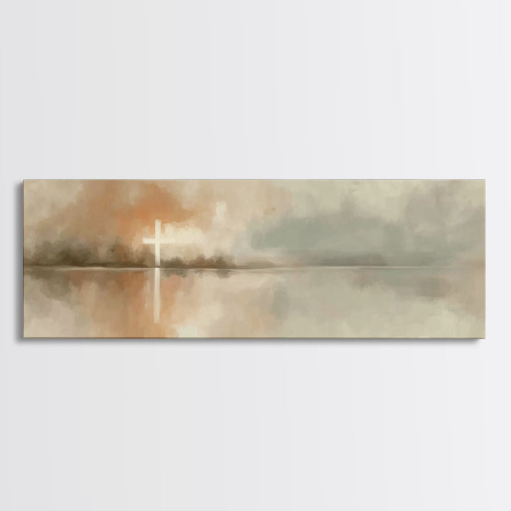Cross Of Dawn, Framed Canvas Print, Panoramic Painting, Christian Art Canvas, Christian Wall Art, Minimalist Christian Art, Christmas Art