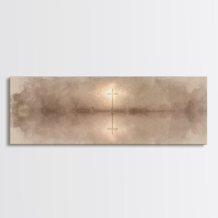 Shoreline Of Grace, Framed Canvas Print, Panoramic Art, Christian Wall Art, Christian Art Canvas, Christian Painting, Christmas Art