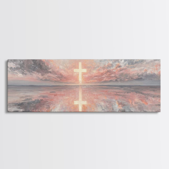 Radiant Cross Sky | Framed Canvas Print | Christian Art Canvas | Panoramic Wall Art | Christian Painting | Christian Decor | Christmas Art