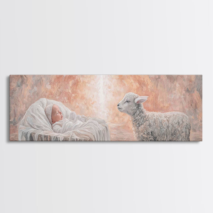 Lamb Of Light – Framed Canvas Print – Christian Art Canvas – Panoramic Wall Art – Christian Christmas Art – Jesus Art Print – Christian Dec