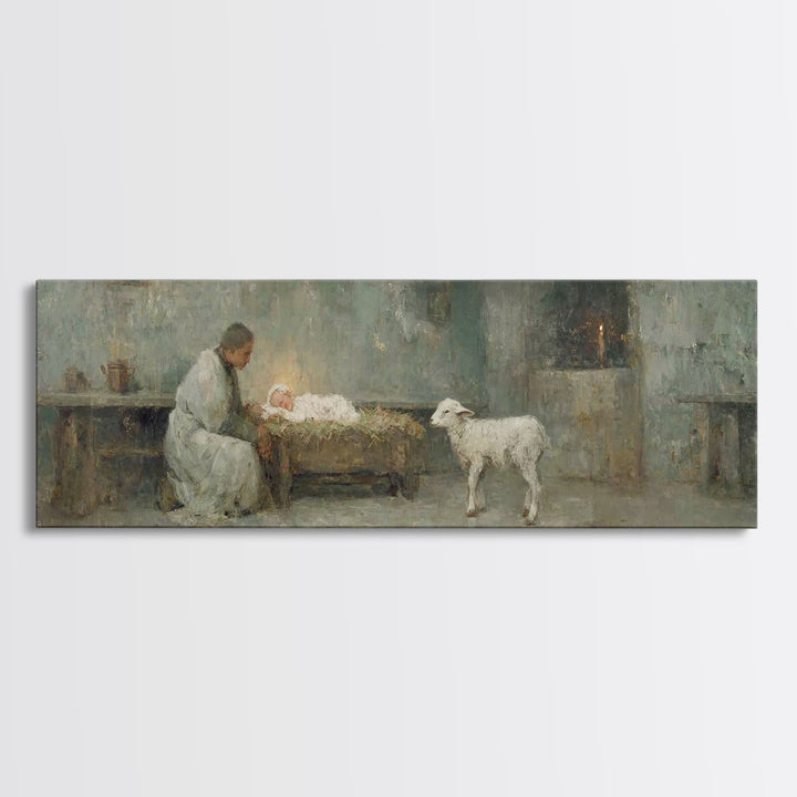 Holy Night Hope – Framed Canvas Print – Christian Wall Art – Birth Of Jesus Painting – Christmas Art – Christian Art Canvas – Panoramic Art