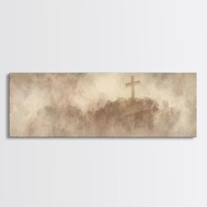Cross Of Mercy, Framed Canvas Print, Christian Wall Art, Christian Art Canvas, Christian Painting, Christmas Art Prints, Panoramic Painting