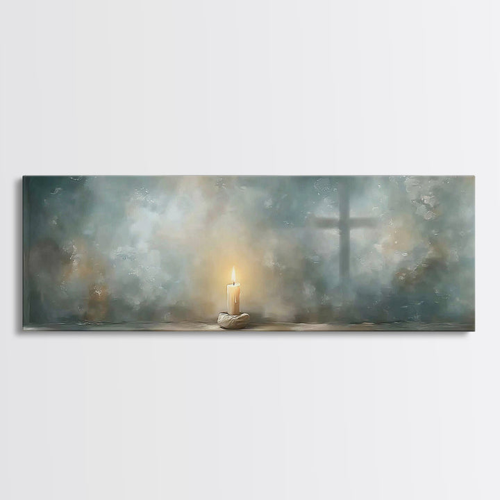 Sanctuary Flame – Framed Canvas Print – Panoramic Print – Christian Christmas Art – Christian Wall Art – Christian Art Canvas