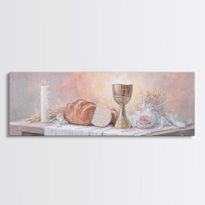 Table Of Blessing – Framed Canvas Print – Christian Wall Art – Christian Art Canvas – Christian Painting – Christmas Art – Panoramic Frame