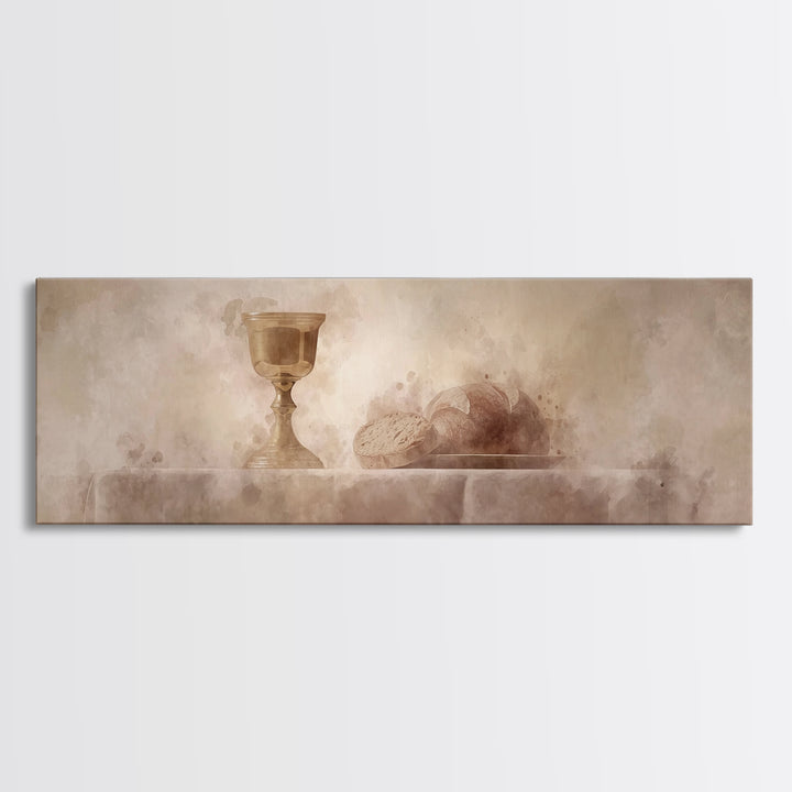 Sacred Table Light, Framed Canvas Print, Christian Art Canvas, Christian Wall Art, Panoramic Painting, Christmas Art