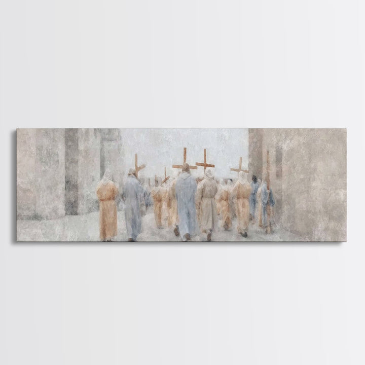 Pilgrims Of Light, Framed Canvas Print, Christian Wall Art, Christian Art Canvas, Panoramic Painting, Modern Christian Art