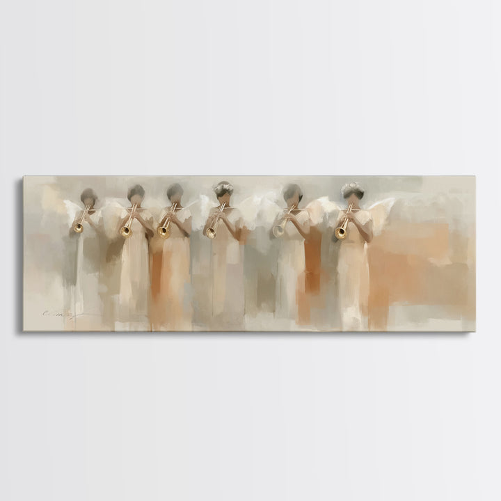 Trumpets Of Glory | Framed Canvas Print | Christian Art Canvas | Panoramic Painting | Christian Wall Art | Large Christian Art