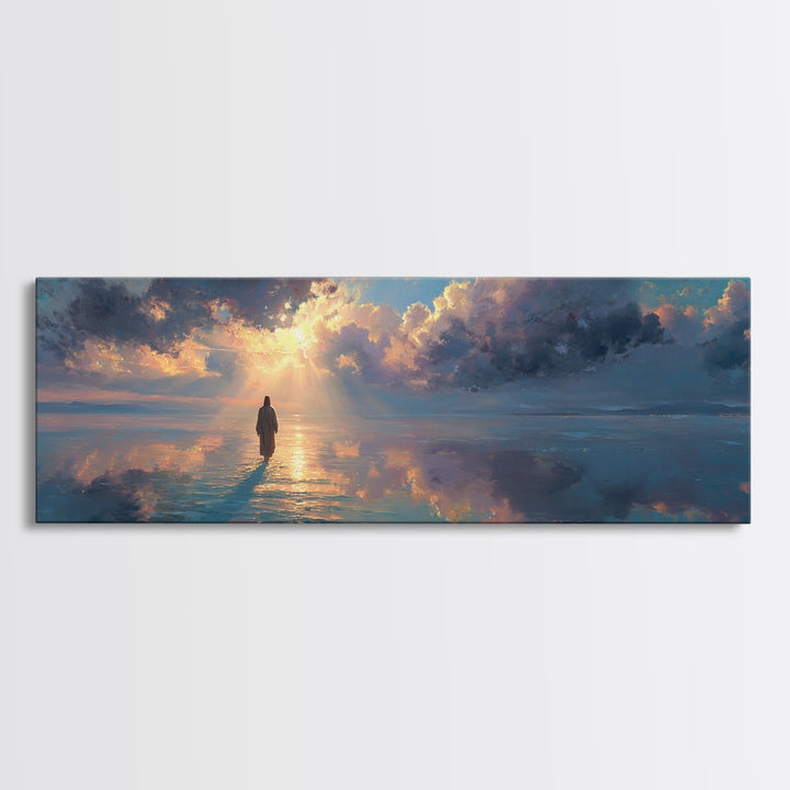 Path Of The Savior, Framed Canvas Print, Christian Wall Art, Panoramic Painting, Jesus Art Print, Modern Christian Art