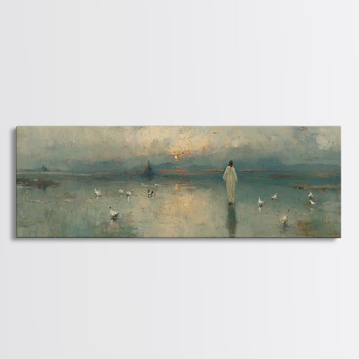 Light Of His Steps – Framed Canvas Print – Christian Wall Art – Panoramic Art – Christian Art Canvas – Jesus Painting