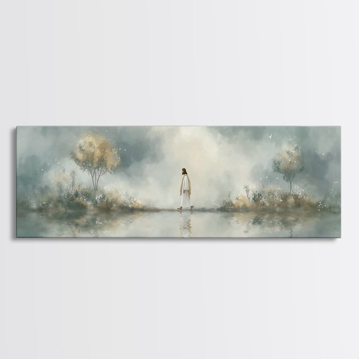 Walk Of Peace, Framed Canvas Print, Christian Wall Art, Christian Art Canvas, Panoramic Art, Large Jesus Painting