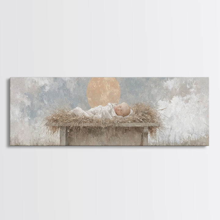 Radiant Manger Peace | Framed Canvas Print | Christian Christmas Art | Christian Wall Art | Christmas Canvas Wall Art | Panoramic Art | Chr