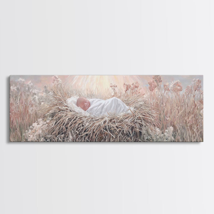 Blessed Meadow Slumber | Framed Canvas Print | Christian Art Canvas | Christmas Art | Panoramic Print | Christian Wall Art | Christian Chri