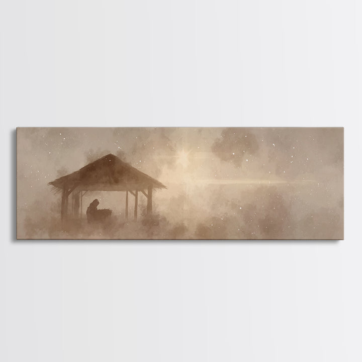 Holy Manger Dawn | Framed Canvas Print | Panoramic Wall Art | Christian Christmas Art | Jesus Art Print | Christian Wall Art | Christmas Ca