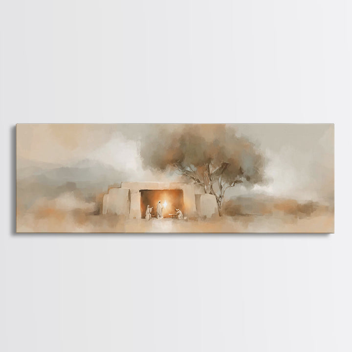 Nativity Hill Light – Framed Canvas Print – Panoramic Print – Christian Christmas Art – Christian Wall Art – Jesus Art Print – Christmas Ar