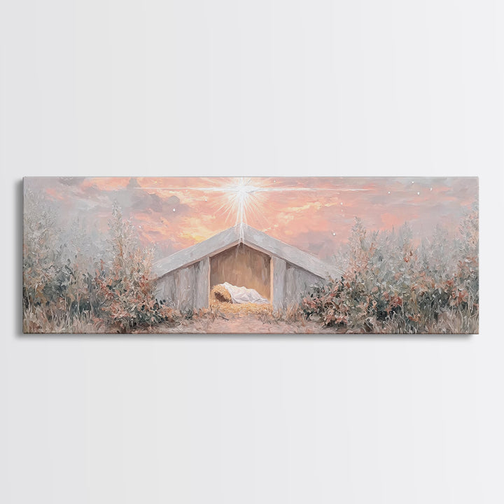 Manger Star Rising, Framed Canvas Print, Panoramic Art, Christian Wall Art, Christian Christmas Art, Jesus Art Print, Christmas Canvas Wall