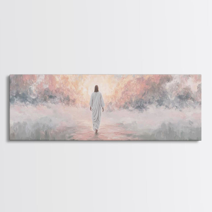 Radiant Glory Walk | Framed Canvas Print | Jesus Christmas Art | Christian Art Canvas | Modern Christian Art | Panoramic Frame | Christian