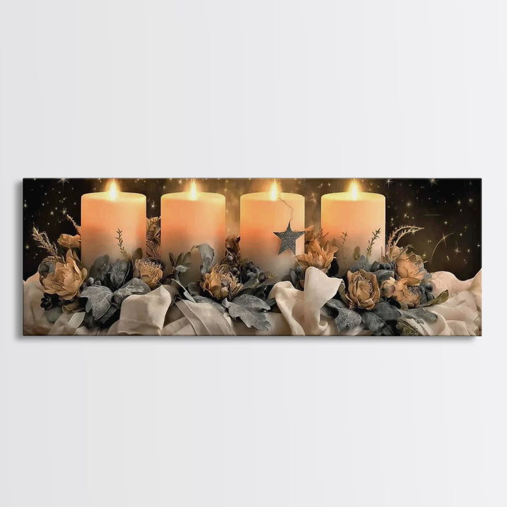 Heavenly Candle Light – Framed Canvas Print – Christian Wall Art – Christian Art Canvas – Christmas Art – Panoramic Art – Christian Christm
